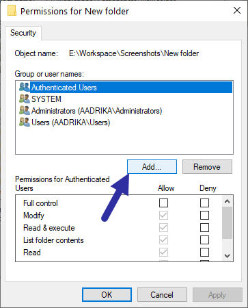 修正フォルダエラーにアクセスする権限がありません-追加