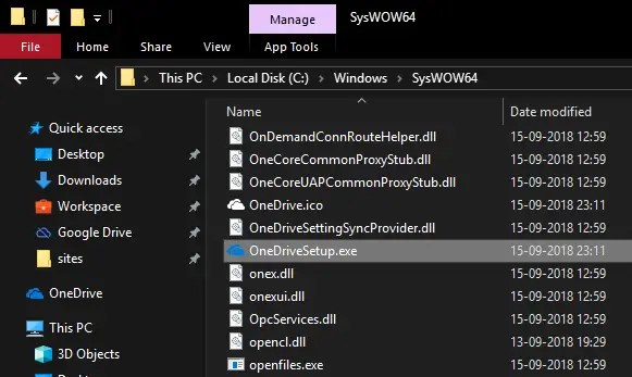 Onedrive setup file in file explorer