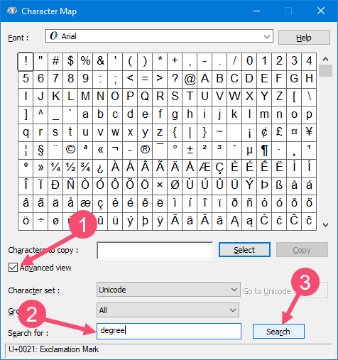 typing degree symbol in word 2010