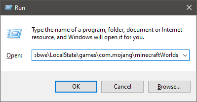 Minecraft save location path in run dialog box
