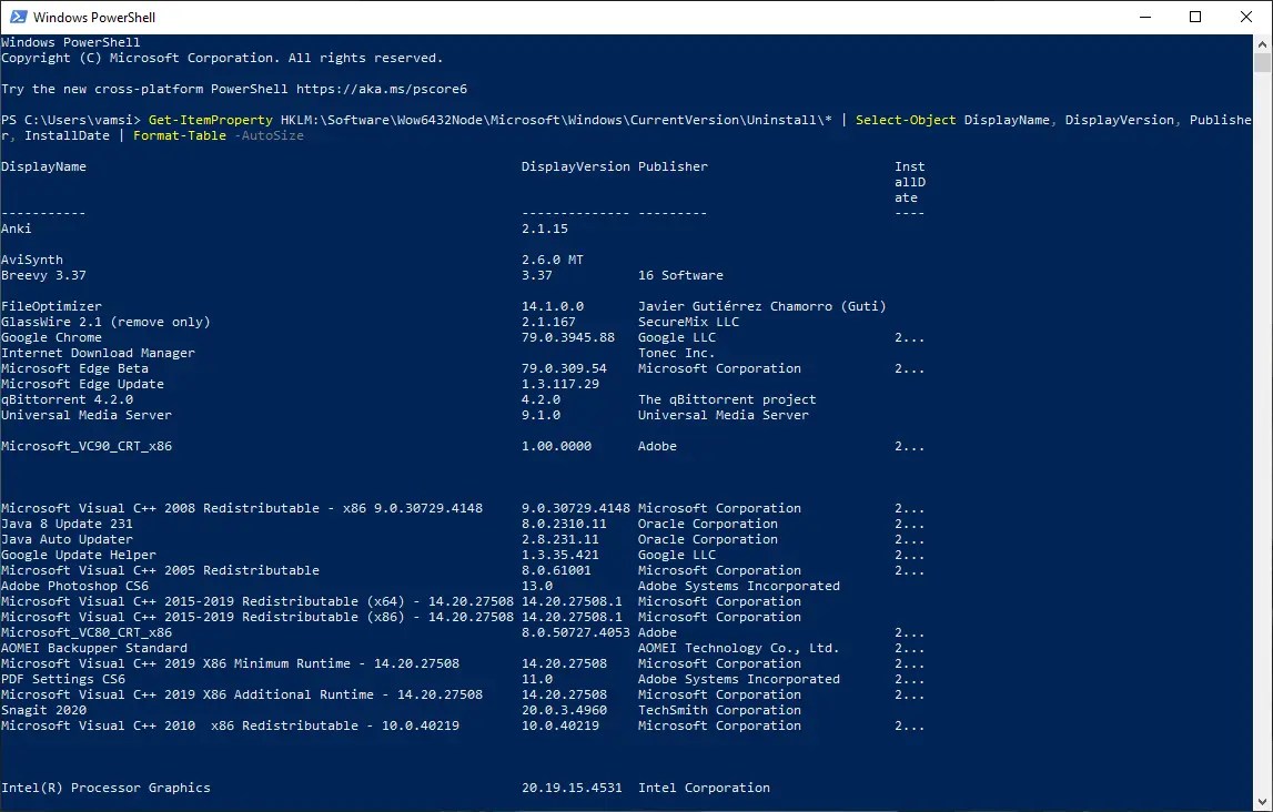 Команда экспорта-установленных-программ-списка-windows-powershell