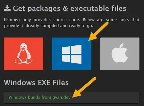 download FFmpeg from developer website
