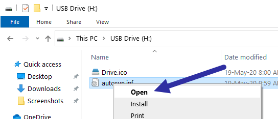 カスタム USB ドライブ アイコン - 開くを選択