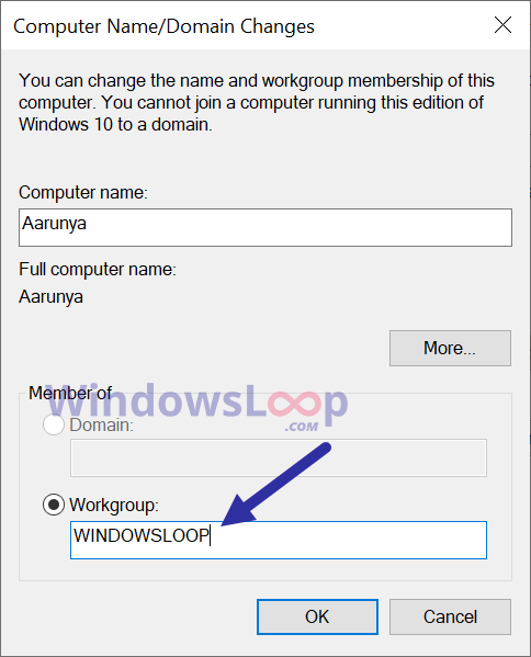 Введите новое имя рабочей группы