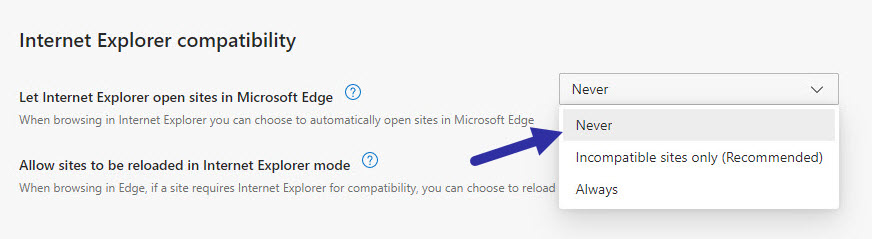 остановить перенаправление Internet Explorer на Edge