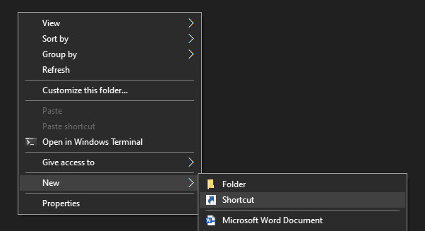 создать новый ярлык