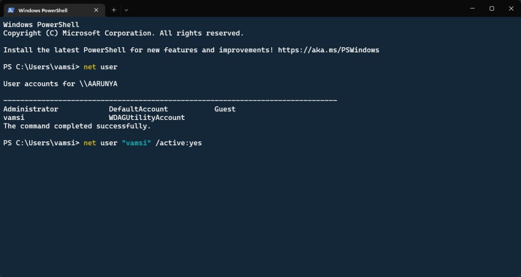команда для разблокировки заблокированной учетной записи пользователя