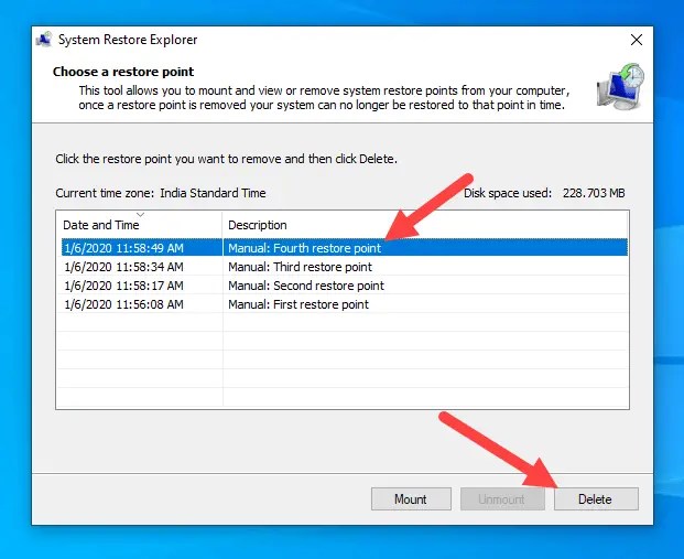 how to delete old windows restore points