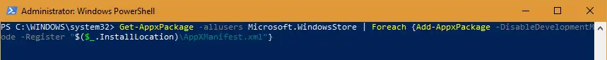 Reinstall Windows Store Powershell Command