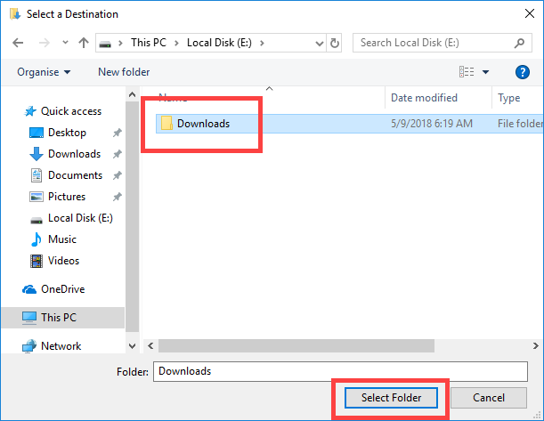 Select the folder you've created earlier in another drive Select the folder you've created earlier in another drive