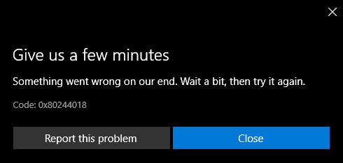 microsoft store download error windows 10