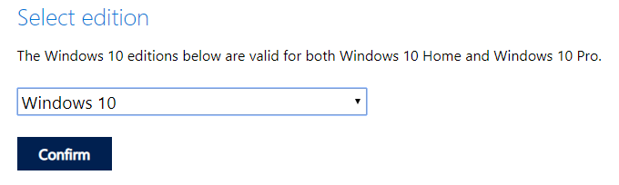 Select windows 10 edition