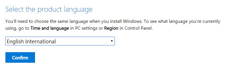 Select windows 10 iso language