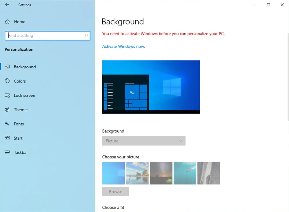 how to change background without activating windows