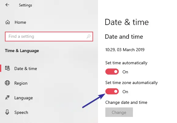 how to change timezone on windows 10