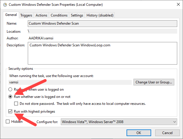 Schedule-windows-defender-scan-select-admin-checkbox