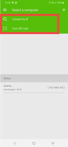 Android phone as mouse pad windows - select scan qr code option