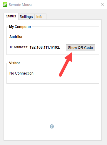 Android phone as mouse pad windows - show qr button