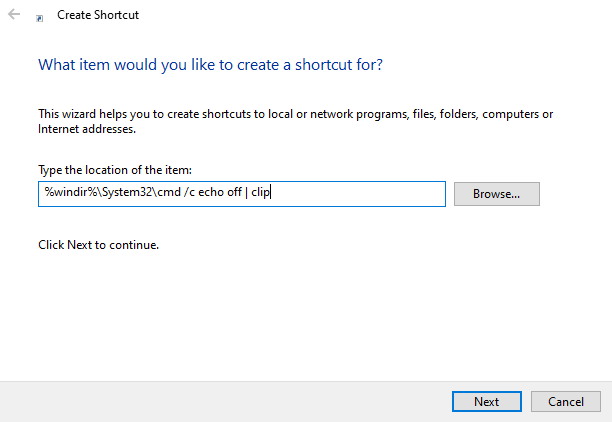 Clear clipboard shortcut - enter code