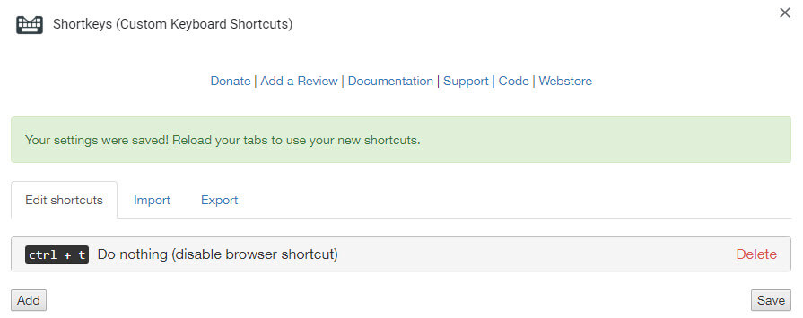 Disable-chrome-shortcuts-save-settings