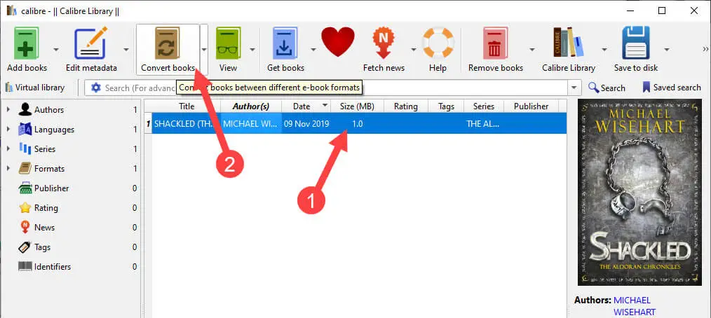 Epub to mobi windows - click convert books button