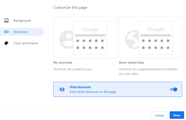 Make-google-chrome-theme-select-shortcuts-type