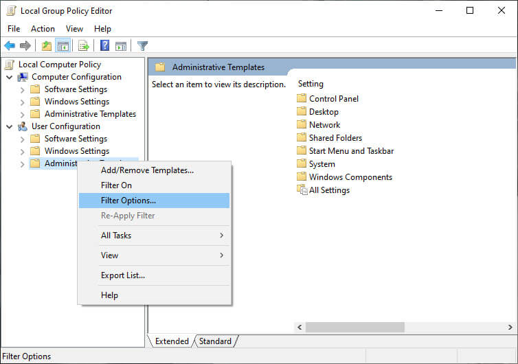 Search-group-policy-in-windows-select-filter-options
