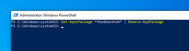 Uninstall-feedback-hub-windows-10-powershell-command