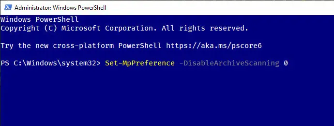 Windows-defender-archive-scan-execute-powershell-command