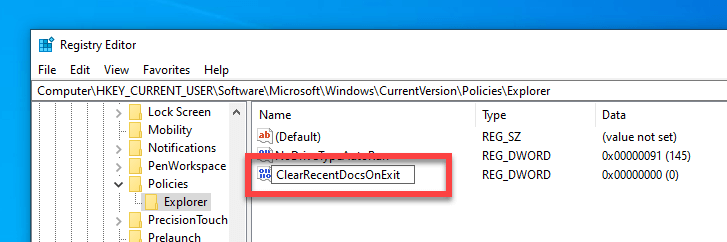 Clear-recent-documents-windows-name-dword-value