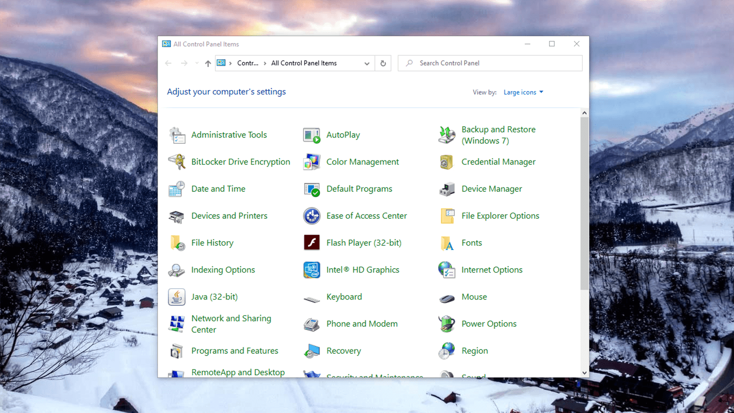 all control panel items on desktop