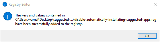 Stop suggested apps from installing windows 10 - click ok