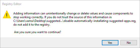Stop suggested apps from installing windows 10 - click yes