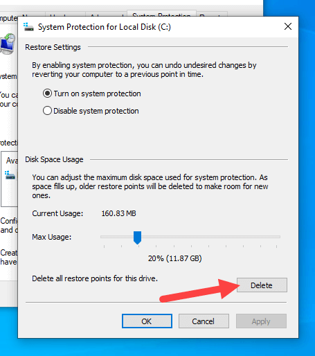Delete-old-restore-points-windows-click-delete
