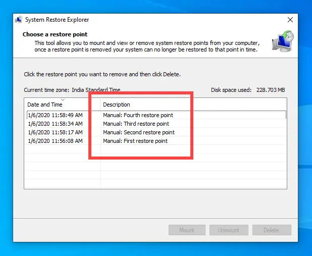 Delete-old-restore-points-windows-list-of-restore-points