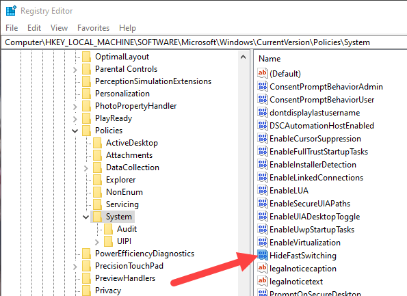 Disable-fast-user-switching-windows-10-create-value