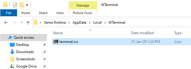 windows open terminal in folder