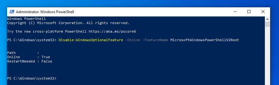 Disable-powershell-2-command