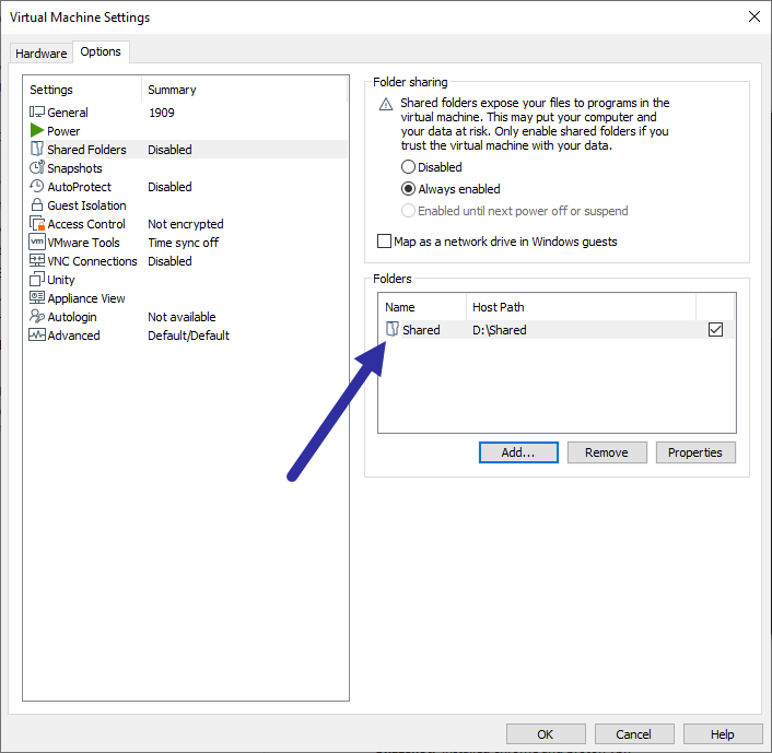 Vmware-shared-folder-share-added