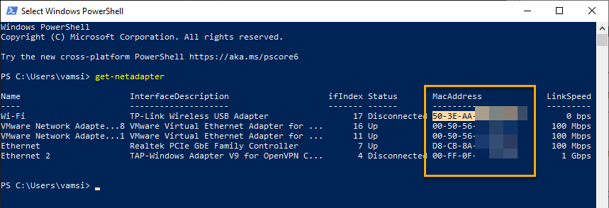 how to see mac address in windows 10