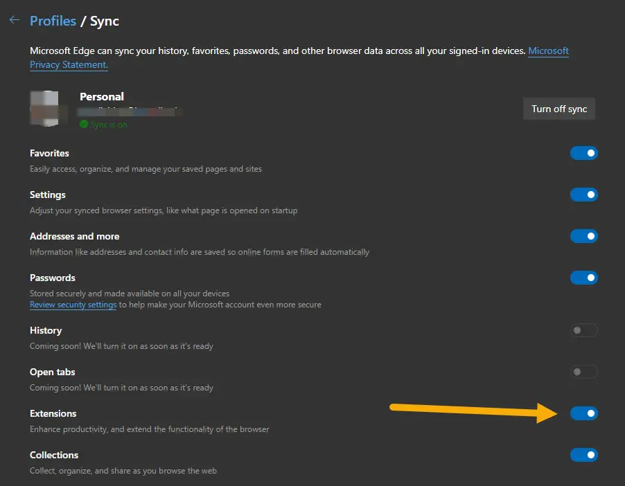 Edge-chromium-extensions-sync-feature-enable