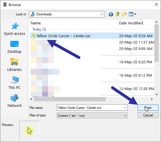 yellow circle cursor download windows 10