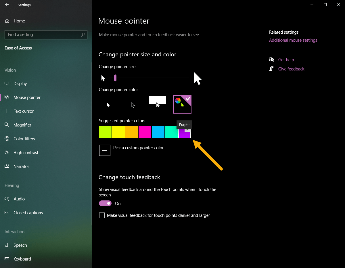 how to change cursor colour windows 10