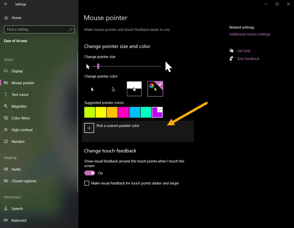 how to change cursor color in windows 10