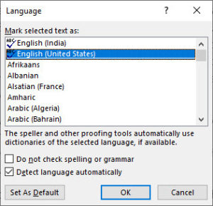 change default language word 2010 document